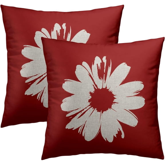 Red White Daisy Pillow Covers 18X18 Inch Set of 2 Modern Flower Throw Pillows Cover Spring Summer Decorative Pillowcase for Home Sofa Bedroom Porch