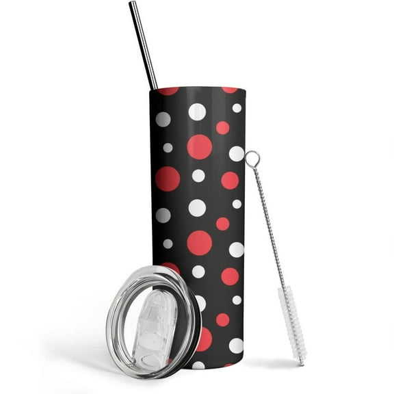 Red & White Dots Skinny Tumbler 20oz - Double Wall Vacuum Insulated Tumbler- Birthday Gifts for Mom Sister Friends Women