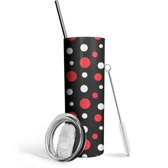 Red & White Dots Skinny Tumbler 20oz - Double Wall Vacuum Insulated Tumbler- Birthday Gifts for Mom Sister Friends Women