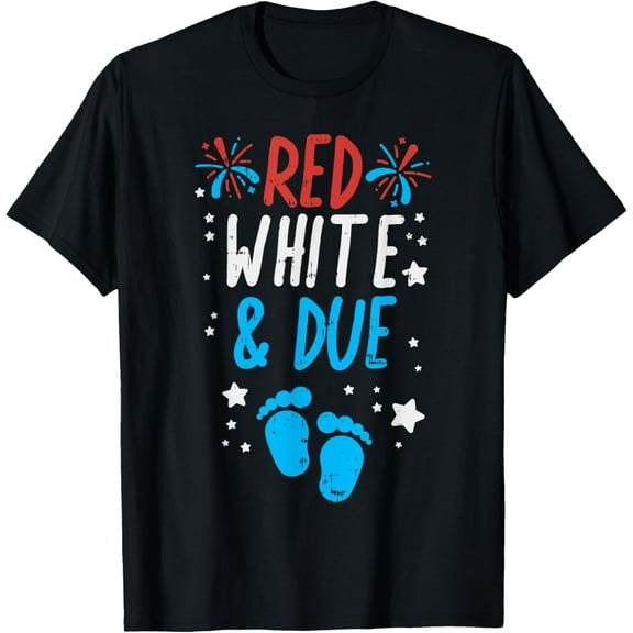 Red White Due Baby Shower 4th Of July Pregnancy Announcement T-Shirt