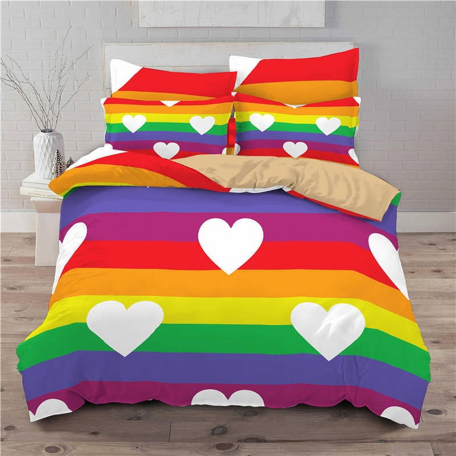 Red White Duvet Cover Queen Cute Heart Pattern Bed Sets For Kids Boys