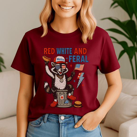 Red White And Feral Funny Raccoon 4Th Of July, Independence Day, Fourth Of July,4 Of July Shirt, Memorial Day Gift, Usa Flag, Fireworks Shirt, Stars And Stripes Tee, Patriotic Tshirt