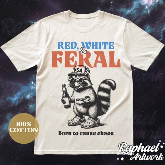 Red, White & Feral Trending Shirt, Funny USA Racoon Tshirt, Retro 4th of July 90s Graphic Tee, Weirdcore Oversized Clothing, Unisex T-Shirt