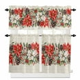 thumbnail image 1 of Red White Flower Kitchen Curtains and Valances Set, Pine Cone Winter Snowflake Christmas Vintage Letter Rod Pocket Window Valance Window Curtain Panels for Living Room Bedroom, 27.5x36in, 3 Pieces, 1 of 7