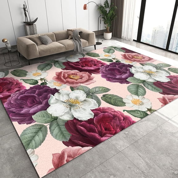 Red And White Flower Pistil Area Rugs, Non-Slip Carpet, Door Mat Shaggy Non-Skid Durable Enough Apply To Bedroom Area Home Decor Entryway Hallway 1x2ft