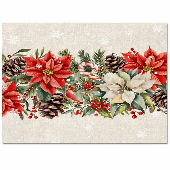 Red White Flowers Area Rug 2.7x5ft Pine Cone Winter Snowflakes Christmas Vintage Non-Slip Washable Square Rugs Soft Felt Indoor Floor Mat for Bedroom Kitchen Living Room Bathroom