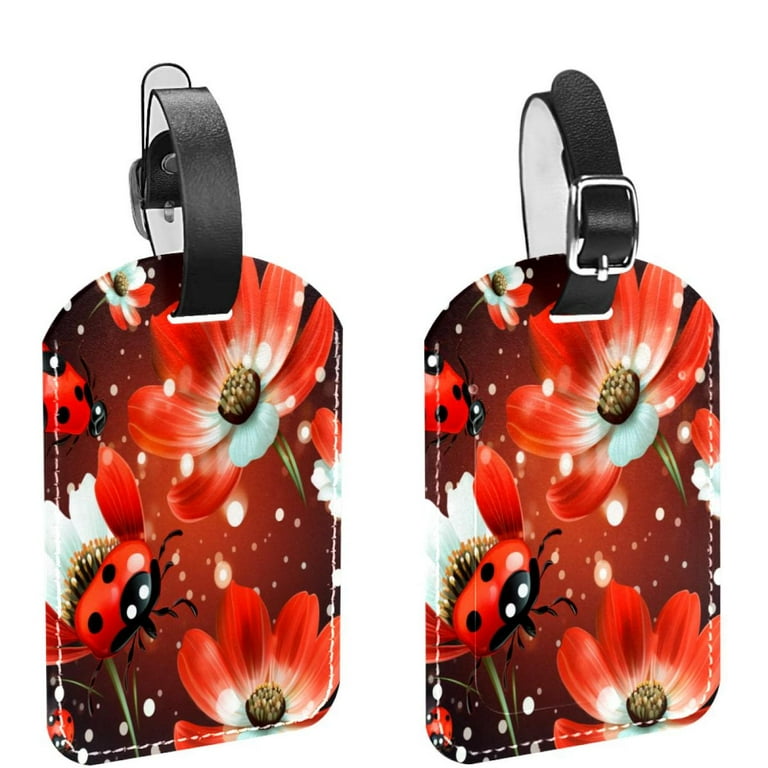 Red White Flowers Ladybug Luggage Tags for Suitcases PU Leather Name ID Labels Suitcase Tag 2 Pcs Walmart