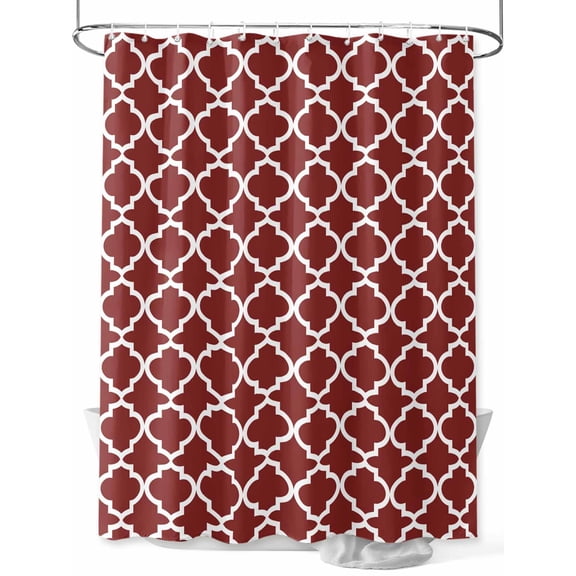 Red White Geometric Shower Curtain, Minimalist Morocco Pattern Bathroom Decor Curtains Set with Hooks, Waterproof Fabric Home Accessories, 60 X 72 Inch Long