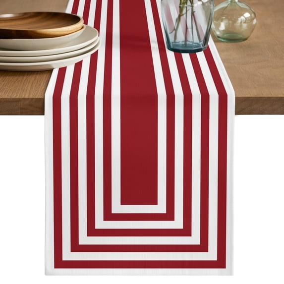 Red White Geometric Table Runner 90 Inches Long - Square Minimalist Modern Kitchen Dining Burlap Linen Tablerunner for Small/Round/Square/Wedding/Coffee/Dining Table Party Home Décor 13 x 90