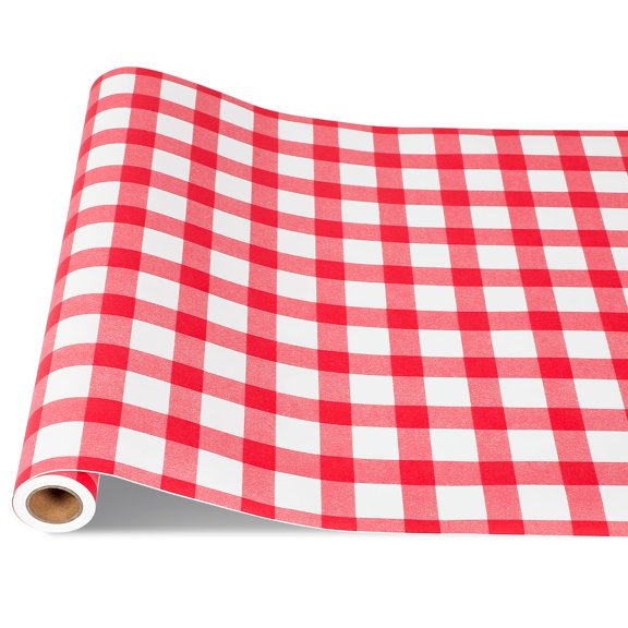 Red White Gingham Paper Table Runner 25' x 16" Long