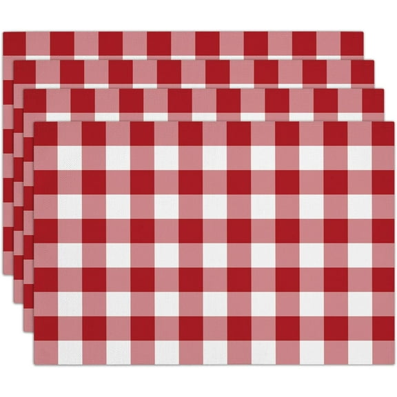 Red and White Gingham Placemats Set of 4, 12x18 Inch Waterproof Washable Heat Resistant Place Mats, Table Placemats for Dining Restaurant Farmhouse Decoration, Indoor Outdoor Table Decor