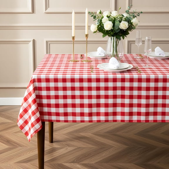 Red and White Gingham Tablecloth, Waterproof Outdoor Picnic Table Cover for Summer BBQ, Farmhouse Kitchen, Patio Dining, Reusable Machine Washable Checkered Table Cloth, W60 x L60 in