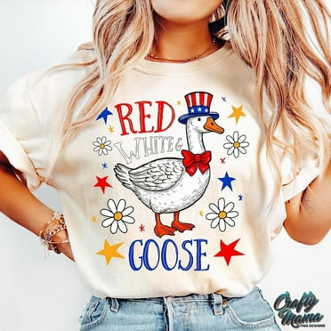 Red White And Goose T-shirt, Funny 4th of July Shirt, Boho Patriotic Floral Fourth of July Shirt, Retro America Shirt, Cute American Goose Shirt TH140537