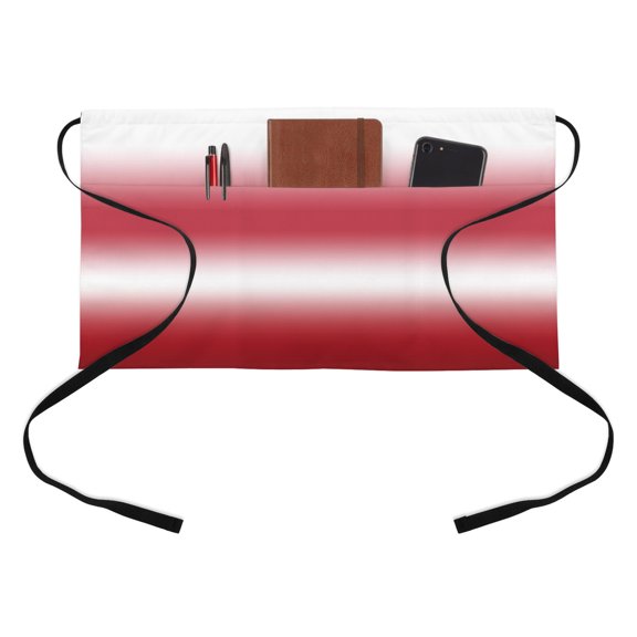 Red and White Gradient Kitchen Restaurant Half Waist Apron, Minimalist Wine Red Ombre Modern Server Short Apron with 3 Pockets Waterproof Oil Waist Aprons for Women Waitress Waiter