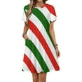 thumbnail image 1 of Red, White & Green Candy Cane Pattern Sundress Short Sleeve Dress Summer Women Clothes Dress for Women Dresses, 1 of 7