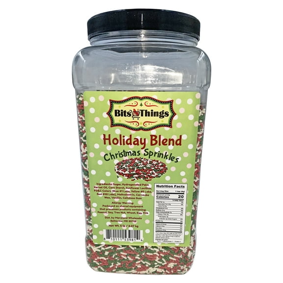 Red, White & Green Christmas Sprinkles | Holiday Blend | Topping & Decoration | 5 lb. Bulk Container