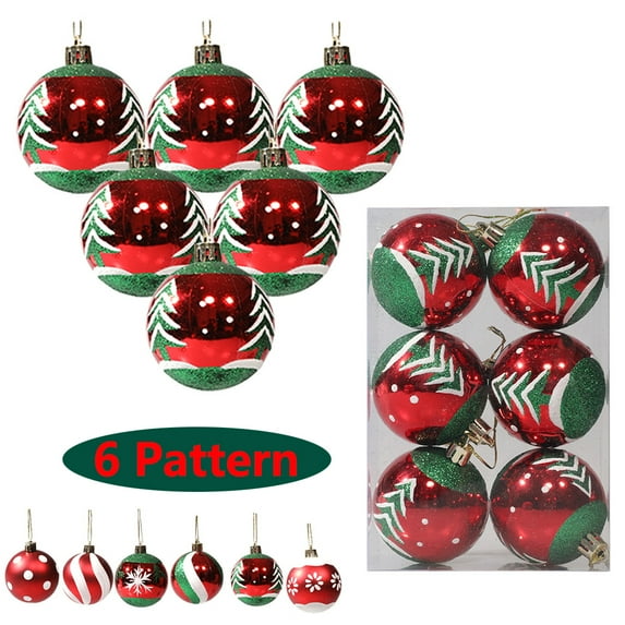 Red White Green Mixed Christmas Ornaments,Shatterproof Plastic Christmas Ornament Balls for Xmas Christmas Tree Decoration,6 Count
