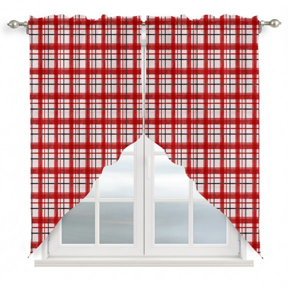 Red White Grid Gingham Swag Valances for Windows 2 Pack Abstract Modern Minimalist Stripe Checked Swag Kitchen Curtains 36 Inches Long Rod Pocket Short Window Treatment for Kitchen Bathroom 36"x36"