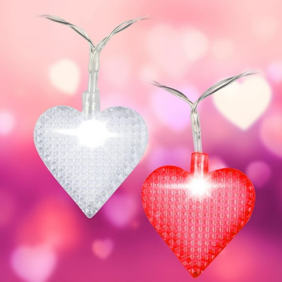 Red & White Heart 10 ft String Lights-Set of 2 w 40 Total LED Fairy Lights-Easy to Hang w Waterproof Battery Pack-9 Different Modes- Indoor/Outdoor Decor for Bedroom, Wedding & More!