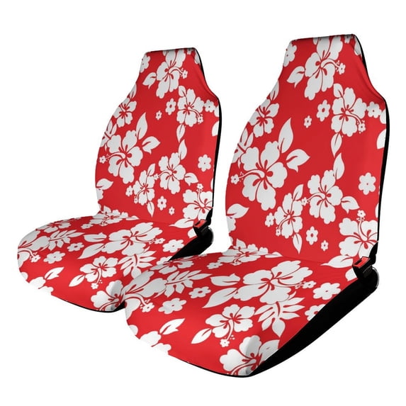 Red with White Hibiscus Hawaiian Flower Pattern (2) Set of 2 Car Seat Covers Seat for Carseats Front Seat Auto Car Interior Accessories Universal 2 Piece