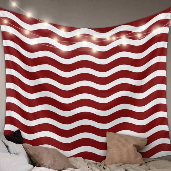 Red White Large Tapestry for Bedroom Wall Hanging Tapestry, Modern Abstract Waves Water Ripple Striped Ceiling Backdrop Tapestries Poster Blanket Wall Decor for Teens Room Living Room Dorm 100" x 59"