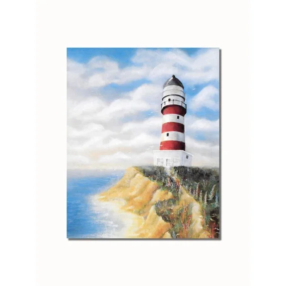 Red & White Lighthouse #1 On Cliff Over Ocean Wall Picture Art Home Decor Vintage Gift Living Room Dercor Wall Art Birthday Gift