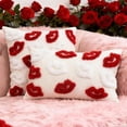 thumbnail image 1 of Red White Lip Print Decorative Pillowcase - Soft Fabric Cushion Cover for Sofa & Bed - Cute Fashion Home Decorative Pillowcase, Machine Washable & Durable for Home Daily Use, 17.72*17.72in, 1 of 8