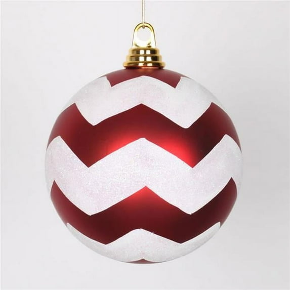 Red-White Matte Glitter Chevron Ball Ornament, 6 in.