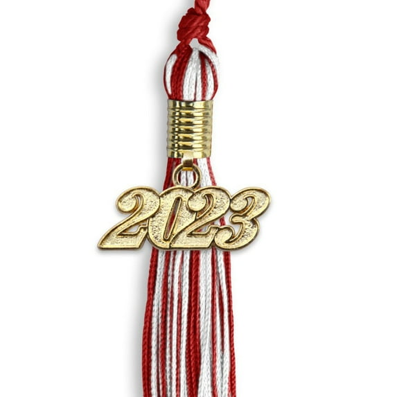 Red/White Mixed Color Graduation Tassel with Gold Date Drop