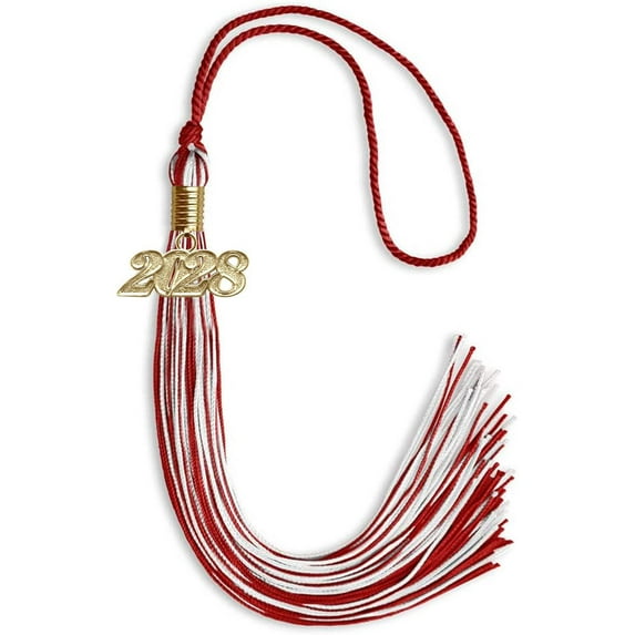 Endea Graduation Red/White Mixed Color Graduation Tassel with Gold Date Drop