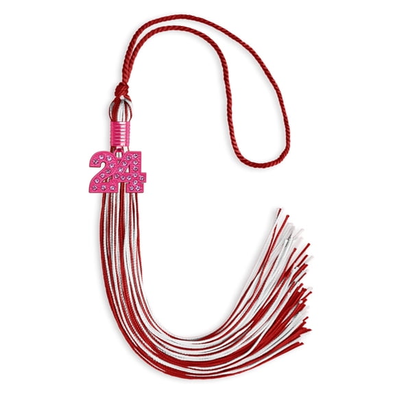 Endea Graduation Red/White Mixed Color Graduation Tassel with Pink Bling Charm