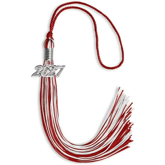 Endea Graduation Red/White Mixed Color Graduation Tassel with Silver Date Drop