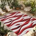 thumbnail image 1 of Red White Moire Outdoor Rug for Patio/Deck/Porch, Non-Slip Large Area Rug 3 x 5 Ft, Modern Abstract Art Indoor Outdoor Rugs Washable Area Rugs, Reversible Camping Rug Carpet Runner, 1 of 8