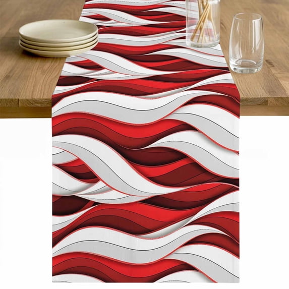 Red White Moire Table Runner 90 Inches Long Farmhouse Dress Scarves, Modern Abstract Art Dining Tablerunner for Coffee Table/Kitchen Island/Party Décor, 13" x 90"