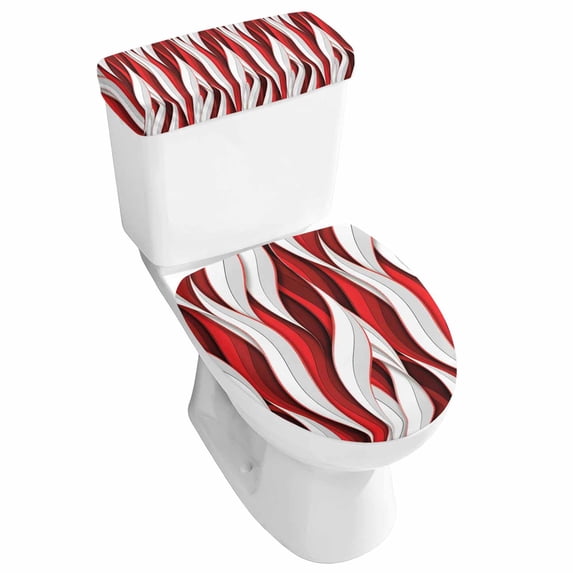 Red White Moire Toilet Lid Cover and Tank Cover Set, Modern Abstract ...