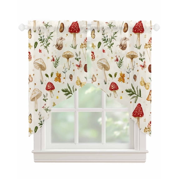 Red White Mushroom Swag Valances for Windows, Spring Summer Floral Botanical Rod Pocket Sheer Valances for Small Windows, Swag Toppers Light Filtering for Kitchen Living Room 2 Panels 36''x36''