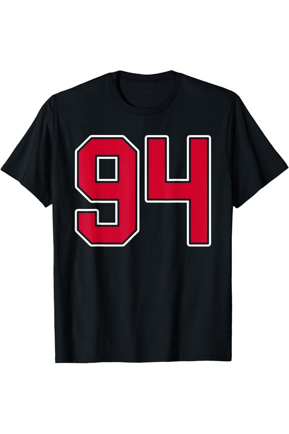 Red White Number 94 Player Uniform #94 T-Shirt
