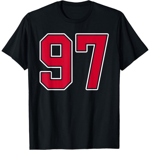 Red White Number 97 Player Uniform #97 T-Shirt