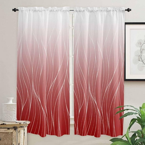 Red White Ombre Window Curtains 84 Inch Length, Modern Abstract Art Striped Rod Pocket Window Treatment Kitchen Drapes for Bedroom, Cafe, Living Room, 2 Panels, 52 W x 84 L