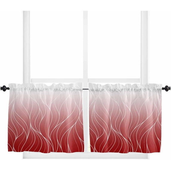 Red White Ombre Window Tier Curtains 36 Inch Length, Modern Abstract Art Striped Rod Pocket Window Treatment Kitchen Drapes for Bedroom, Cafe, Living Room, 2 Panels, 27.5 W x 36 L