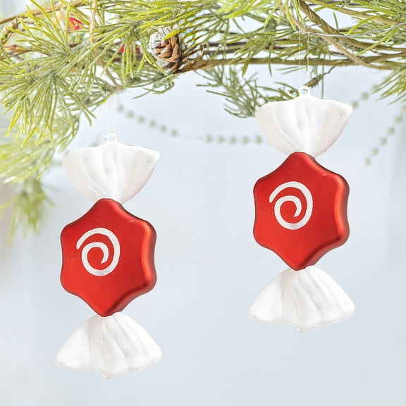 Red and White Painted Christmas Candy Pendant, Plastic Holiday Ornament, Festive Scene Layout Decoration, for Christmas Tree Hanging and Home Party Decor