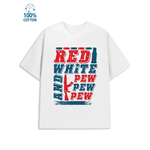 Red White Pew men's funny humor 180G 100% Cotton white work wife Vintage Unisex Shirt Printed tshirts Trendy Unisex Shirt Printed tshirts Vintage Unisex Shirt Short Sleeve tshirts
