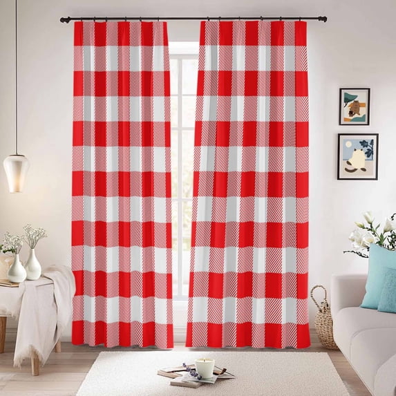 Red White Plaid Blackout Curtains for Bedroom/Living Room, Pinch Pleated Black Out Curtains, Modern Farmhouse Buffalo Check Gingham Room Darkening Window Drapes with Hooks 2 Panels, 39"x70"