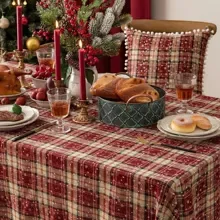 Red White Plaid Christmas Tablecloth 55x80, Tartan Table Cloth Decorations, Winter Holiday Tablecloths for Rectangle Tables Parties Dining Farmhouse Kitchen Decor
