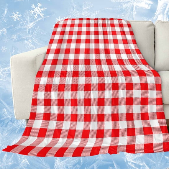 Red White Plaid Cooling Blanket,Lightweight Breathable Summer Throw Blanket with Double Sided Cold Effect,Modern Farmhouse Buffalo Check Gingham Picnic Blankets Bed Sheet for Hot Sleepers 50"x60"