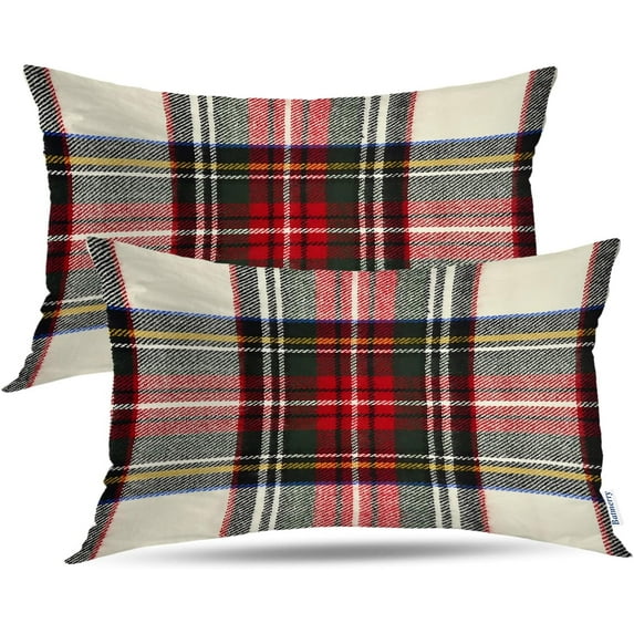 Red White Plaid Decorative Pillow Covers, Colorful Scottish Tartan Plaid Double Sided Throw Pillow Covers Sofa Cushion Cover Lumbar 12 x 20 Inches(Set of 2)