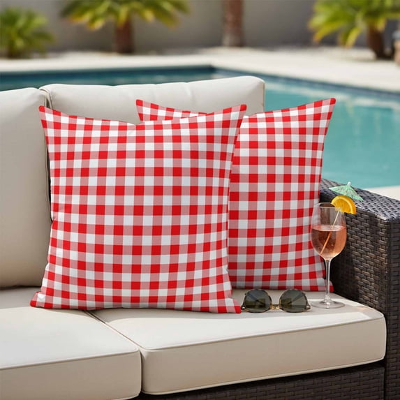 Red White Plaid Outdoor Pillow Covers 24x24 Inch Throw Pillow Covers Set of 2 Waterproof Decorative Pillow Cases Modern Farmhouse Buffalo Check Gingham Cushion Covers for Patio Furniture Garden Couch