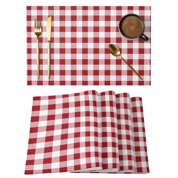 Red White Plaid Placemats Set of 4 Buffalo Check Geometric Place Mats Table Mats Kitchen Dining Home Outdoor Party Table Decoration
