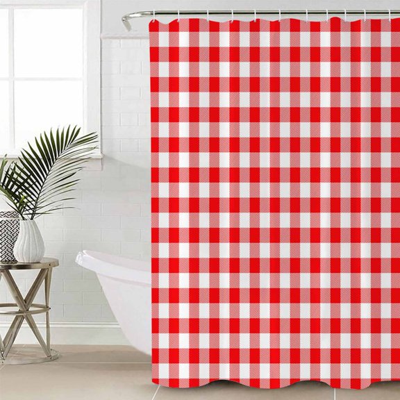 Red White Plaid Small Stall Shower Curtain, Waterproof Shower Curtains for Bathroom, Modern Farmhouse Buffalo Check Gingham Washable Fabric Cloth Bath Curtain for Bathtub with Hooks 36x72 Inches