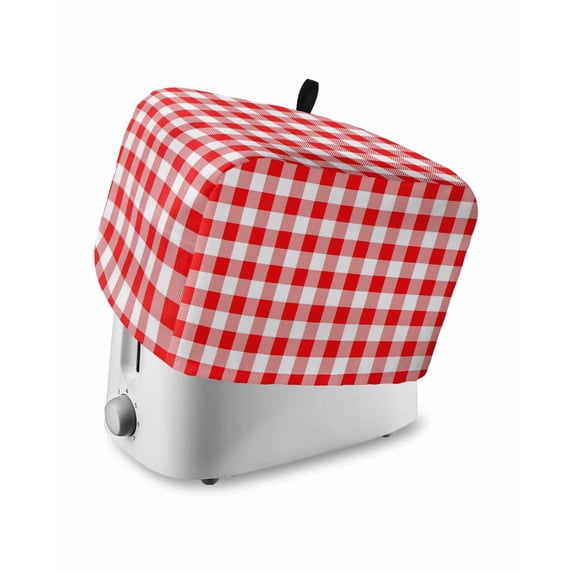 Red White Plaid Small Toaster Cover 2 Slice, Kitchen Appliance Covers, Modern Farmhouse Buffalo Check Gingham Toaster Oven Cover with Loop, Bread Machine Cover Polyester Dust Cover Protection